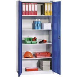eurokraft pro Armoire d'atelier, h x l x p 1950 x 950 x 500 mm, 4 tablettes, gris clair RAL 7035 / bleu gentiane RAL 5010
