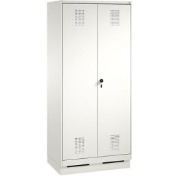 C+P Armoire à linge / penderie EVOLO, 4 tablettes, tringle, compartiments 2 x 400 mm, avec socle, blanc trafic / blanc trafic