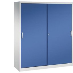 C+P Armoire à portes coulissantes ACURADO, 6 tablettes, 2 casiers verrouillables, h x l x p 1950 x 1600 x 500 mm, gris clair / bleu gentiane