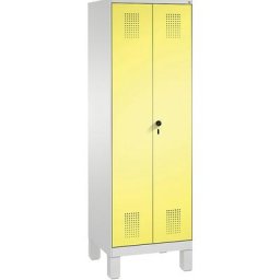 C+P Armoire de rangement sur pieds EVOLO, à portes fermant l'une contre l'autre, 2 compartiments, 8 tablettes, largeur compartiments 300 mm, gris clair / vert
