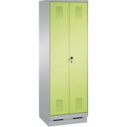 C+P Armoire de rangement sur socle EVOLO, à portes fermant l'une contre l'autre, 1 compartiment, largeur 600 mm, 4 tablettes, aluminium / vert