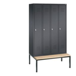 C+P Vestiaire CLASSIC avec banc monté en dessous, 4 compartiments, largeur compartiments 300 mm, gris noir