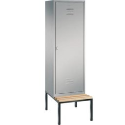 C+P Penderie CLASSIC avec banc inférieur, porte au-dessus de 2 compartiments, 2 compartiments, largeur compartiments 300 mm, aluminium