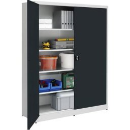 mauser Armoire à portes battantes Jumbo, largeur 1500 mm, 4 tablettes, profondeur 600 mm, portes gris anthracite