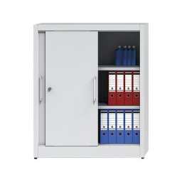 eurokraft pro Armoire à portes coulissantes, hauteur 1200 mm, avec 2 tablettes, h x l 1200 x 1000 mm, profondeur 600 mm, portes gris clair RAL 7035