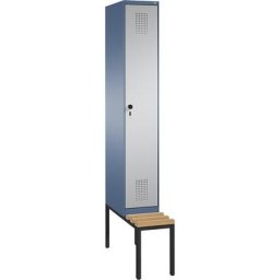 C+P Penderie EVOLO avec banc, 1 compartiment, largeur compartiment 300 mm, bleu distant / aluminium