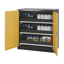 asecos Armoire de laboratoire pour produits chimiques, 2 portes, mi-hauteur, 3 tablettes coulissantes, sans vitre, jaune