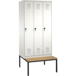 C+P Penderie EVOLO avec banc, 3 compartiments, largeur compartiments 300 mm, blanc pur / blanc pur