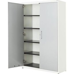 mauser Armoire à portes battantes, h x l 1956 x 1200 mm, plateau en acier, 4 tablettes, blanc pur / aluminium / blanc pur
