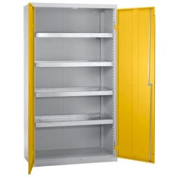 Armoire de sécurité sans perforations dans les portes, h x l x p 1800 x 1000 x 500 mm, 4 tablettes de rétention, gris clair / jaune sécurité
