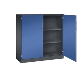 C+P Armoire à portes battantes ASISTO, hauteur 1292 mm, largeur 1200 mm, 2 tablettes, gris noir / bleu gentiane