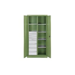 C+P Armoire d'atelier en tôle d'acier, 6 tablettes, 8 tiroirs, h x l x p 1950 x 930 x 500 mm, vert réséda