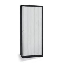 BISLEY Armoire à rideaux Euro, largeur 800 mm, 4 tablettes, noir profond / gris clair
