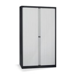 BISLEY Armoire à rideaux Euro, largeur 1200 mm, 4 tablettes, noir profond / gris clair
