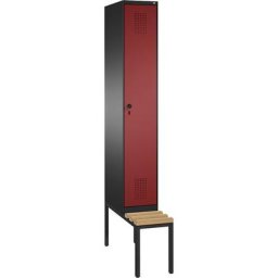 C+P Penderie EVOLO avec banc, 1 compartiment, largeur compartiment 300 mm, gris noir / rouge rubis