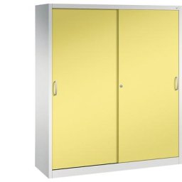 C+P Armoire à portes coulissantes ACURADO, 6 tablettes, 2 casiers verrouillables, h x l x p 1950 x 1600 x 500 mm, gris clair / jaune soufre