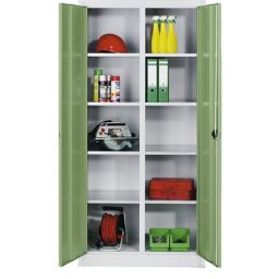 C+P Armoire d'atelier en tôle d'acier, 8 tablettes, h x l x p 1950 x 1200 x 500 mm, porte vert réséda, corps gris clair