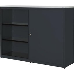 mauser Armoire à portes coulissantes, h x l x p 1180 x 1600 x 432 mm, plateau en plastique, 2 x 2 tablettes, anthracite / anthracite / gris clair