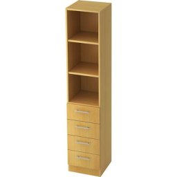 VIOLA - Armoire et rayonnages combinés, 2 tablettes ouvertes, 4 tiroirs, façon hêtre