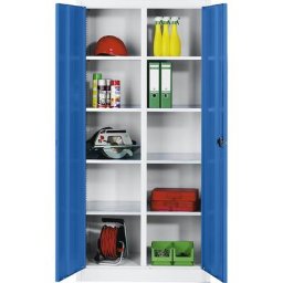 C+P Armoire d'atelier en tôle d'acier, 8 tablettes, h x l x p 1950 x 930 x 500 mm, porte bleu gentiane, corps gris clair