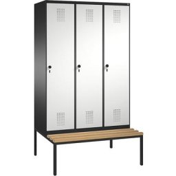 C+P Penderie EVOLO avec banc, 3 compartiments, largeur compartiments 400 mm, gris noir / gris clair