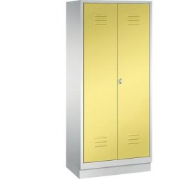 C+P Penderie sur socle CLASSIC, 4 tablettes, tringle, compartiments 2 x 400 mm, gris clair / jaune soufre