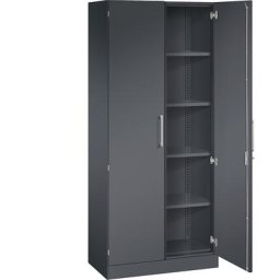 C+P Armoire à portes battantes ASISTO, hauteur 1980 mm, largeur 800 mm, 4 tablettes, gris noir / gris noir