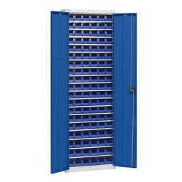 eurokraft pro Armoire d'atelier avec bacs de stockage, hauteur 2000 mm, 18 tablettes, gris clair / bleu gentiane