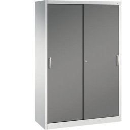 C+P Armoire à portes coulissantes ACURADO, 3 tablettes, 2 casiers verrouillables, h x l x p 1950 x 1200 x 500 mm, gris clair / gris volcan