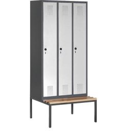 C+P Penderie EVOLO, avec banc monté en dessous, 3 compartiments largeur 300 mm, gris noir / aluminium