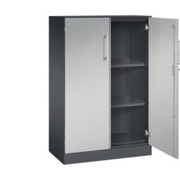 C+P Armoire à portes battantes ASISTO, hauteur 1292 mm, largeur 800 mm, 2 tablettes, gris noir / aluminium