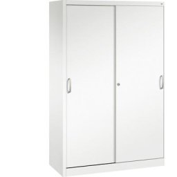 C+P Armoire à portes coulissantes ACURADO, 3 tablettes, 2 casiers verrouillables, h x l x p 1950 x 1200 x 500 mm, blanc trafic