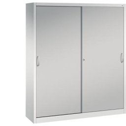 C+P Armoire à portes coulissantes ACURADO, 8 tablettes, h x l x p 1950 x 1600 x 400 mm, gris clair / aluminium
