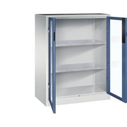 C+P Armoire vitrée à portes battantes, h x l x p 1200 x 930 x 500 mm, 2 tablettes, gris clair / bleu distant