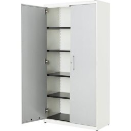mauser Armoire à portes battantes, h x l 1956 x 1000 mm, plateau en acier, 4 tablettes, blanc pur / aluminium / blanc pur