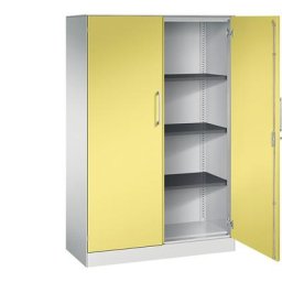 C+P Armoire à portes battantes ASISTO, hauteur 1617 mm, largeur 1000 mm, 3 tablettes, gris clair / jaune soufre