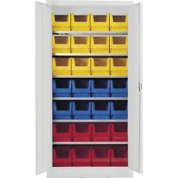 mauser Armoire universel unicolore, avec 28 bacs à bec, 6 tablettes, gris, 3 pièces et +