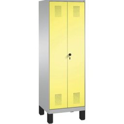 C+P Armoire à linge / penderie EVOLO, 4 tablettes, tringle, compartiments 2 x 300 mm, avec pieds, aluminium / jaune soufre