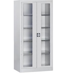mauser Armoire vitrée à portes battantes, avec 4 tablettes, h x l 1950 x 950 mm, profondeur 420 mm, gris clair