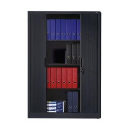 C+P Armoire à rideaux à lames verticales, h x l x p 1980 x 1000 x 420 mm, 4 tablettes, 5 hauteurs classeurs, gris noir