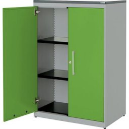 mauser Armoire à portes battantes, h x l 1180 x 800 mm, plateau en plastique, 2 tablettes, aluminium / vert jaune / blanc