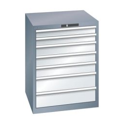 LISTA Armoire à tiroirs avec 7 tiroirs, l x p x h 717 x 725 x 850 mm, charge max. 200 kg, gris métallisé / gris clair