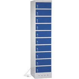 Armoire de rechargement pour ordinateurs portables, avec 10 casiers, gris clair / bleu gentiane