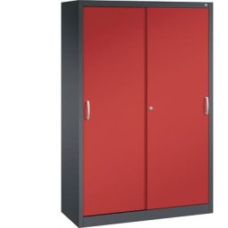 C+P Armoire à portes coulissantes ACURADO, 4 tablettes, h x l x p 1950 x 1200 x 500 mm, gris noir / rouge feu