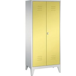 C+P Penderie sur pieds CLASSIC, 4 tablettes, tringle, compartiments 2 x 400 mm, gris clair / jaune soufre