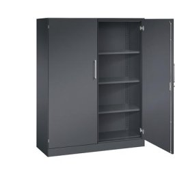 C+P Armoire à portes battantes ASISTO, hauteur 1617 mm, largeur 1200 mm, 3 tablettes, gris noir / gris noir