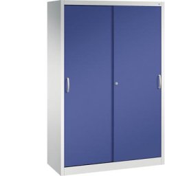 C+P Armoire à portes coulissantes ACURADO, 4 tablettes, h x l x p 1950 x 1200 x 500 mm, gris clair / lapis-lazuli
