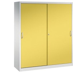 C+P Armoire à portes coulissantes ACURADO, 6 tablettes, 2 casiers verrouillables, h x l x p 1950 x 1600 x 500 mm, gris clair / jaune soleil