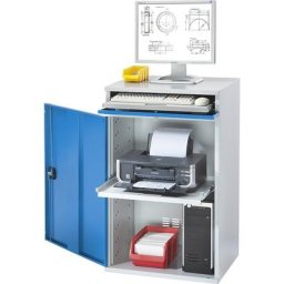 eurokraft pro Poste informatique en tôle d'acier, h x l 1060 x 650 mm, sans compartiment pour écran, coloris porte bleu clair