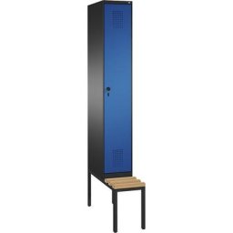 C+P Penderie EVOLO avec banc, 1 compartiment, largeur compartiment 300 mm, gris noir / bleu gentiane